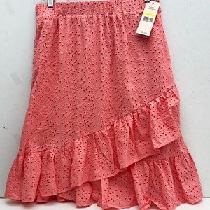 Nanette Lepore Womens Ruffle Skirt Light Flamingo Coral 100% Cotton Lined M New